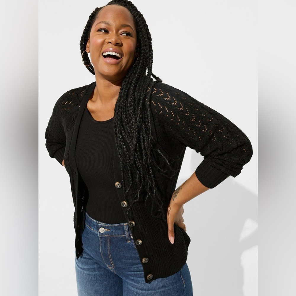 Torrid pointelle crop v neck sweater cardigan